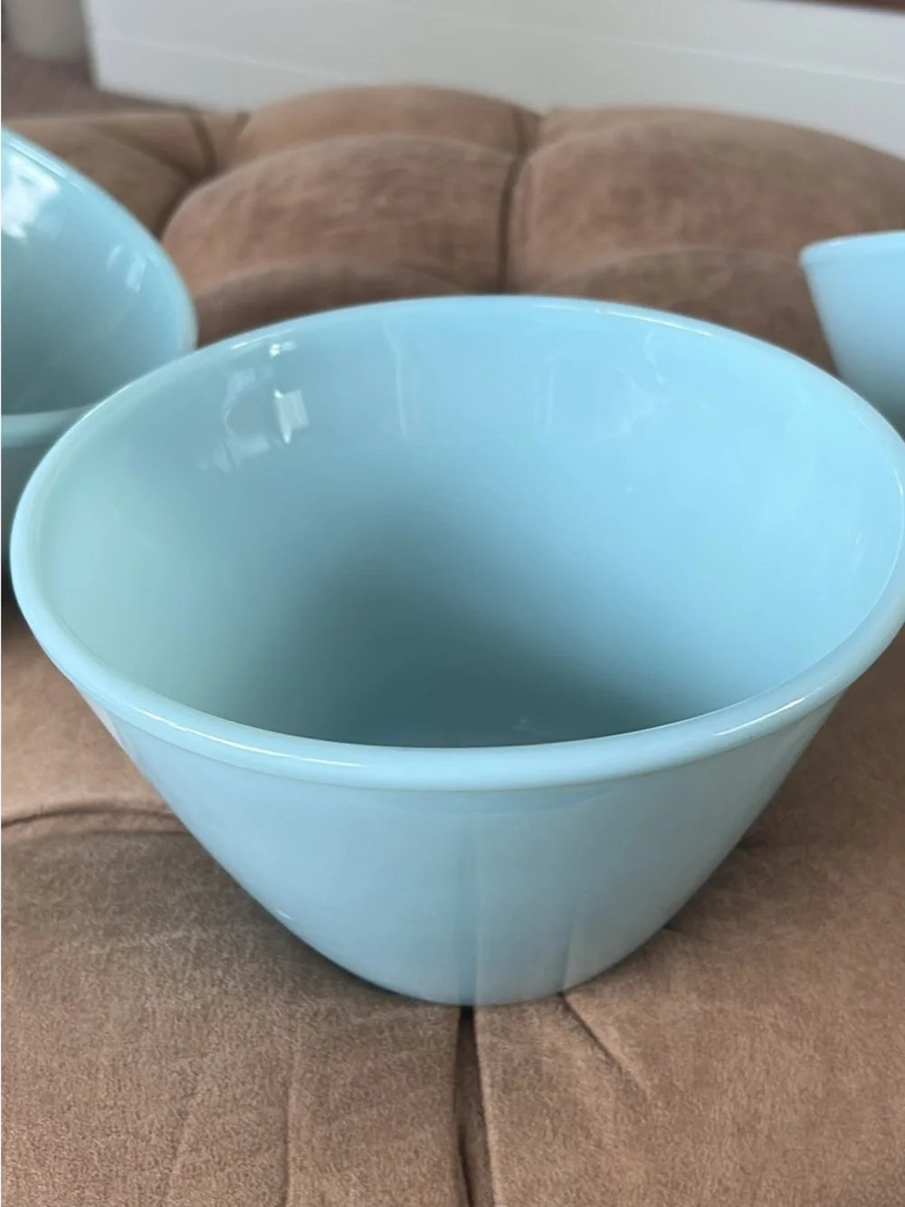 Vintage set of 3, Fire King Delphine blue mixing bowls